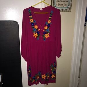 Embroidered Fuschia Mexican Dress